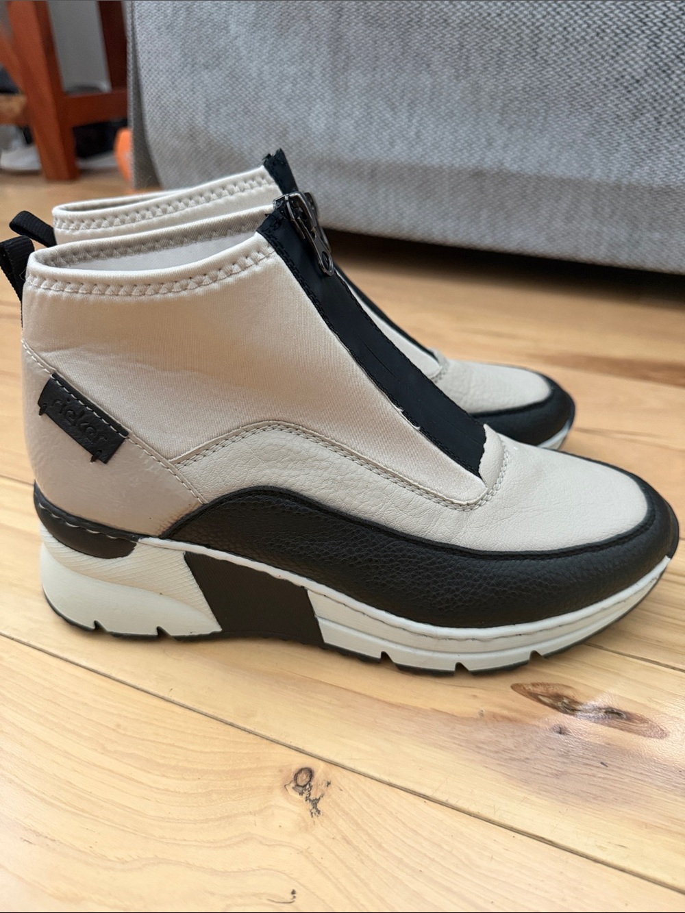 Rieker Cream and Black Wedge Slip-On Sneaker